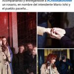 Pablo Mansilla entregó un rosario a Cristina Kirchner en nombre del intendente Mario Ishii